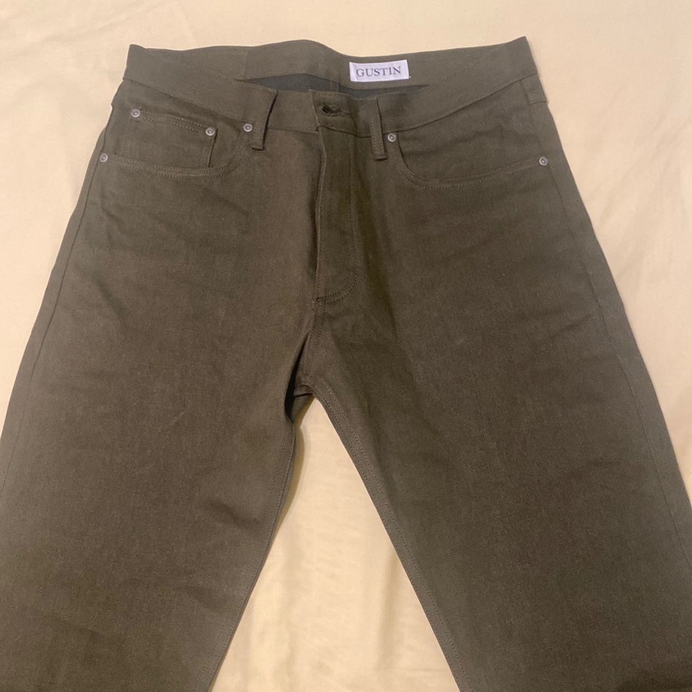 Custom made Gustin raw Olive jeans . 36waist